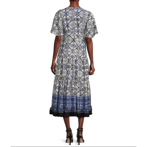 NWT Taylor Printed Flutter Sleeve Bodice Cut Out A-Line Dress Sz 2 - Picture 2 of 12